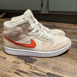 Jordan 1 Mid SE Sail Orange Quartz Corduroy Sneakers Womens Size 9.5